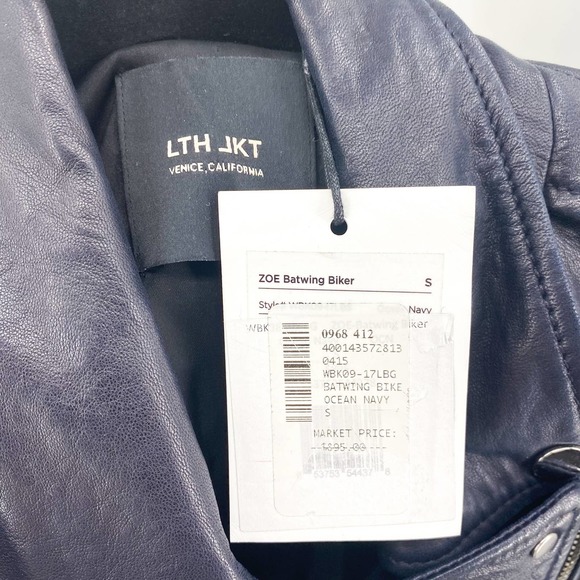 NWT LTH JKT Zoe Batwing Biker Leather Moto Navy Blue Jacket Size Small - Picture 12 of 16